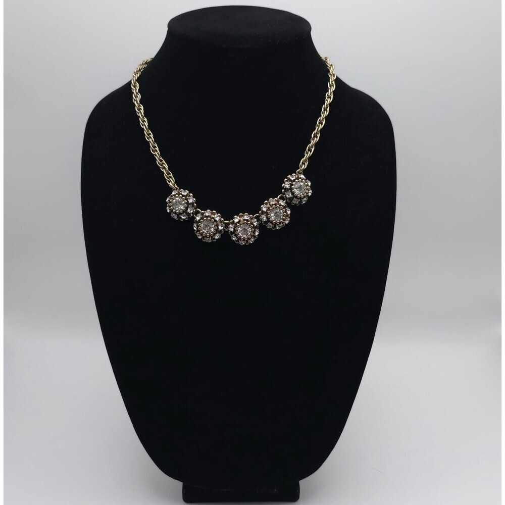 BANANA REPUBLIC BR Gold Tone Multi Stone Rhinestone Necklace Statement